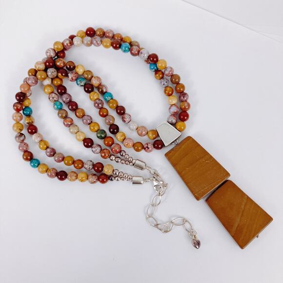 Signed Jay King Turquoise Jasper Sterling Silver Pendant Multistrand Necklace - Picture 11 of 13